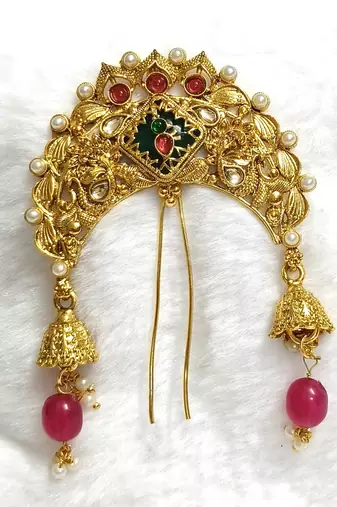 multicolor gold plated floral alloy bun pin