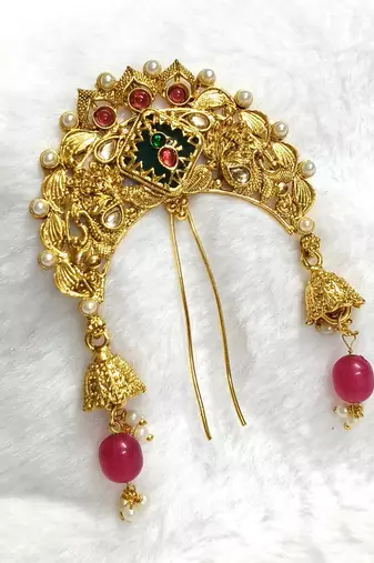 multicolor gold plated floral alloy bun pin