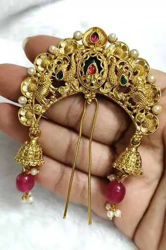 Designer hair jewellery hair accessories aambada khopa veni bun brooch juda pin hair pin for women