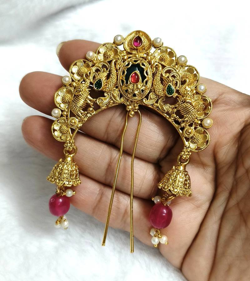 Designer hair jewellery hair accessories aambada khopa veni bun brooch juda pin hair pin for women