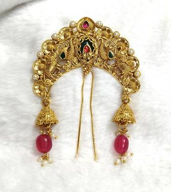 multicolor floral gold alloy juda hair pin 2