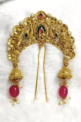 multicolor floral gold alloy juda hair pin