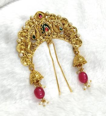 multicolor floral gold alloy juda hair pin 3