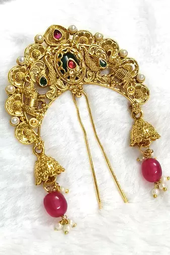 multicolor floral gold alloy juda hair pin