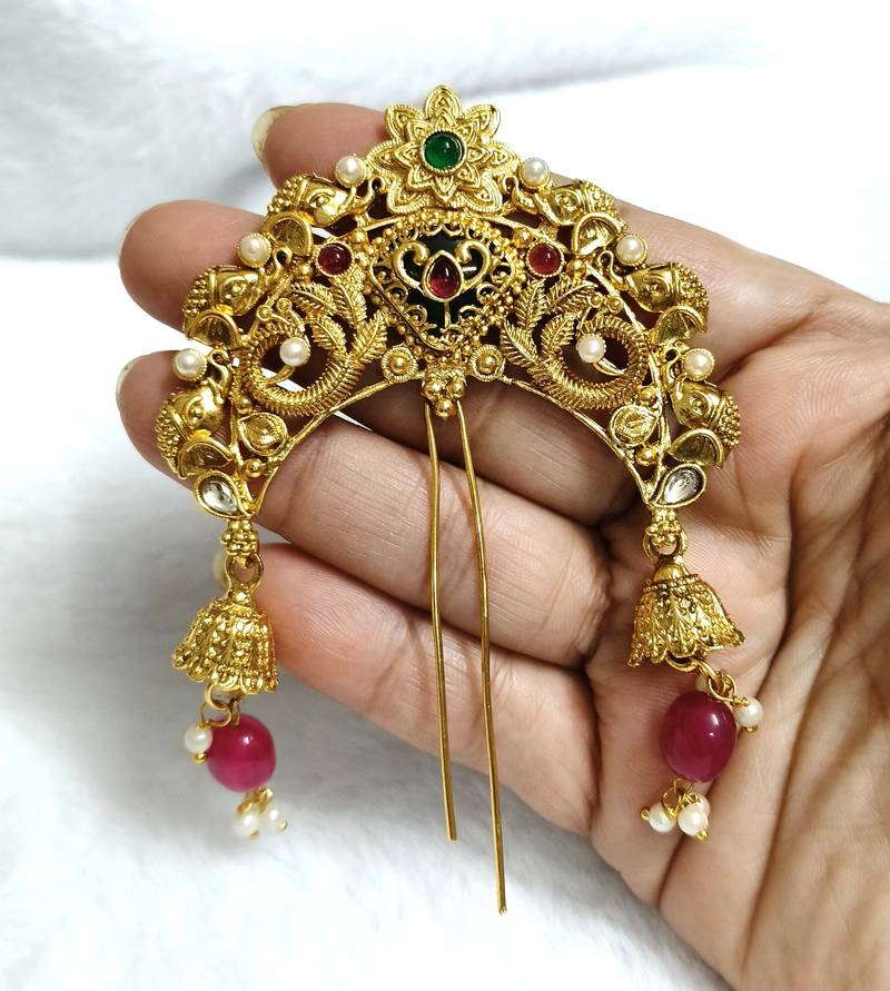 Designer hair jewellery hair accessories aambada khopa veni bun brooch juda pin hair pin for women