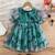 Green floral print organza fit & flare kids dress