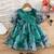 Green floral print organza fit & flare kids dress