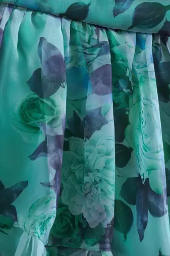 Green floral print organza fit & flare kids dress