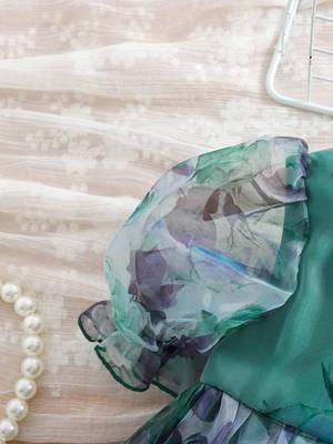 Green floral print organza fit & flare kids dress 4