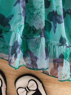 Green floral print organza fit & flare kids dress 5