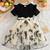 Black & cream butterfly print net party wear fit & flare dress for girls