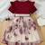 Maroon & cream butterfly print net party wear fit & flare dress for girls