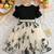 Black & cream butterfly print net party wear fit & flare dress for girls
