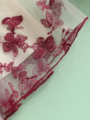 Maroon & cream butterfly print net party wear fit & flare dress for girls 5