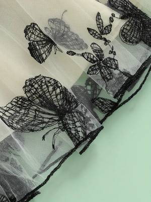 Black & cream butterfly print net party wear fit & flare dress for girls 5