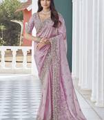 Purple embroidered tissue wedding saree with premium embroidered blouse fabric