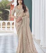 Chiku embroidered tissue wedding saree with premium embroidered blouse fabric