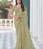 Green embroidered tissue wedding saree with premium embroidered blouse fabric