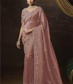 Purple embroidered tissue wedding saree with premium embroidered blouse fabric
