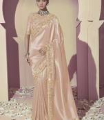 Gold embroidered viscose wedding saree with premium embroidered blouse fabric