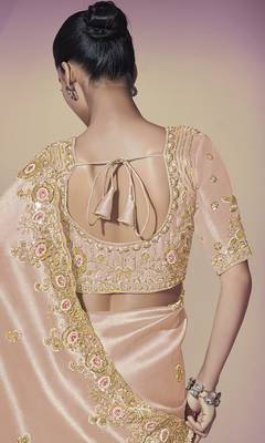Gold embroidered viscose wedding saree with premium embroidered blouse fabric 3