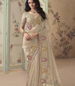 Gold embroidered tissue wedding saree with premium embroidered blouse fabric