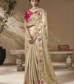Gold embroidered viscose wedding saree with premium embroidered blouse fabric