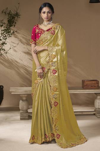Multicolor embroidered viscose wedding saree with premium embroidered blouse fabric