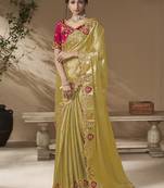 Multicolor embroidered viscose wedding saree with premium embroidered blouse fabric