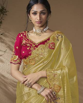 Multicolor embroidered viscose wedding saree with premium embroidered blouse fabric 2
