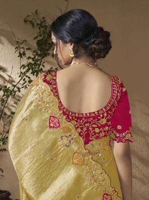 Multicolor embroidered viscose wedding saree with premium embroidered blouse fabric 3