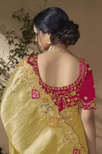 Multicolor embroidered viscose wedding saree with premium embroidered blouse fabric
