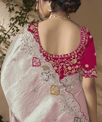 Lavender embroidered viscose wedding saree with premium embroidered blouse fabric 3