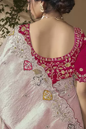 Lavender embroidered viscose wedding saree with premium embroidered blouse fabric