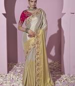Gold embroidered viscose wedding saree with premium embroidered blouse fabric