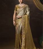 Gold embroidered viscose wedding saree with premium embroidered blouse fabric