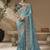 Sky blue embroidered viscose wedding saree with premium embroidered blouse fabric