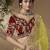 Lemon embroidered viscose wedding saree with premium embroidered blouse fabric