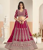 Hot Pink Faux Georgette Embroidered Sequins Work Lehenga Choli Size Up To 48