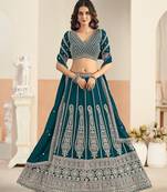 Teal Green Faux Georgette Embroidered Sequins Work Lehenga Choli Size Up To 48