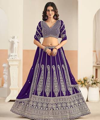Violet Faux Georgette Embroidered Sequins Work Lehenga Choli Size Up To 48 1