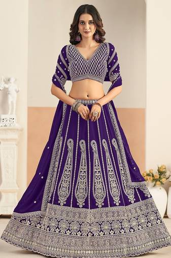 Violet Faux Georgette Embroidered Sequins Work Lehenga Choli Size Up To 48