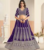 Violet Faux Georgette Embroidered Sequins Work Lehenga Choli Size Up To 48
