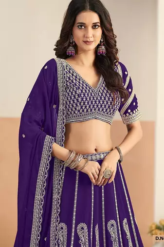 Violet Faux Georgette Embroidered Sequins Work Lehenga Choli Size Up To 48
