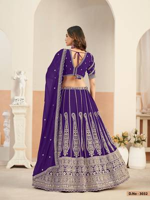Violet Faux Georgette Embroidered Sequins Work Lehenga Choli Size Up To 48 3