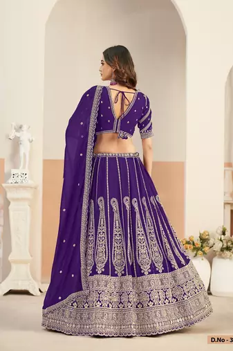 Violet Faux Georgette Embroidered Sequins Work Lehenga Choli Size Up To 48