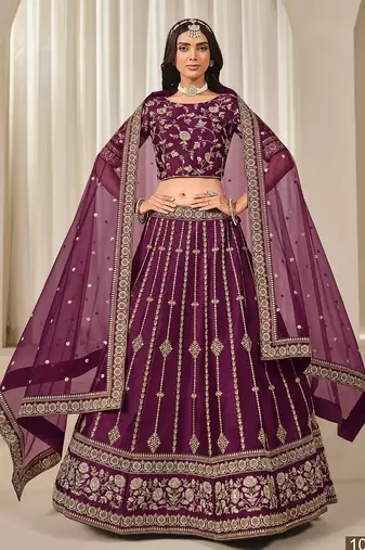 Purple Art Silk Embroidered Thread Work Lehenga Choli Size Up To 46
