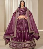 Purple Art Silk Embroidered Thread Work Lehenga Choli Size Up To 46