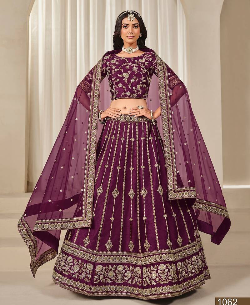 Purple Art Silk Embroidered Thread Work Lehenga Choli Size Up To 46