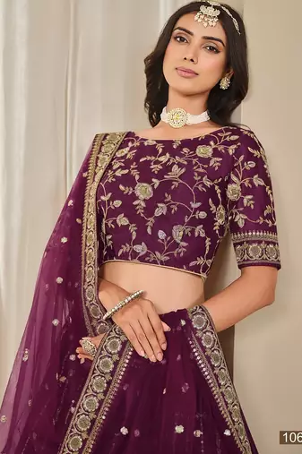 Purple Art Silk Embroidered Thread Work Lehenga Choli Size Up To 46